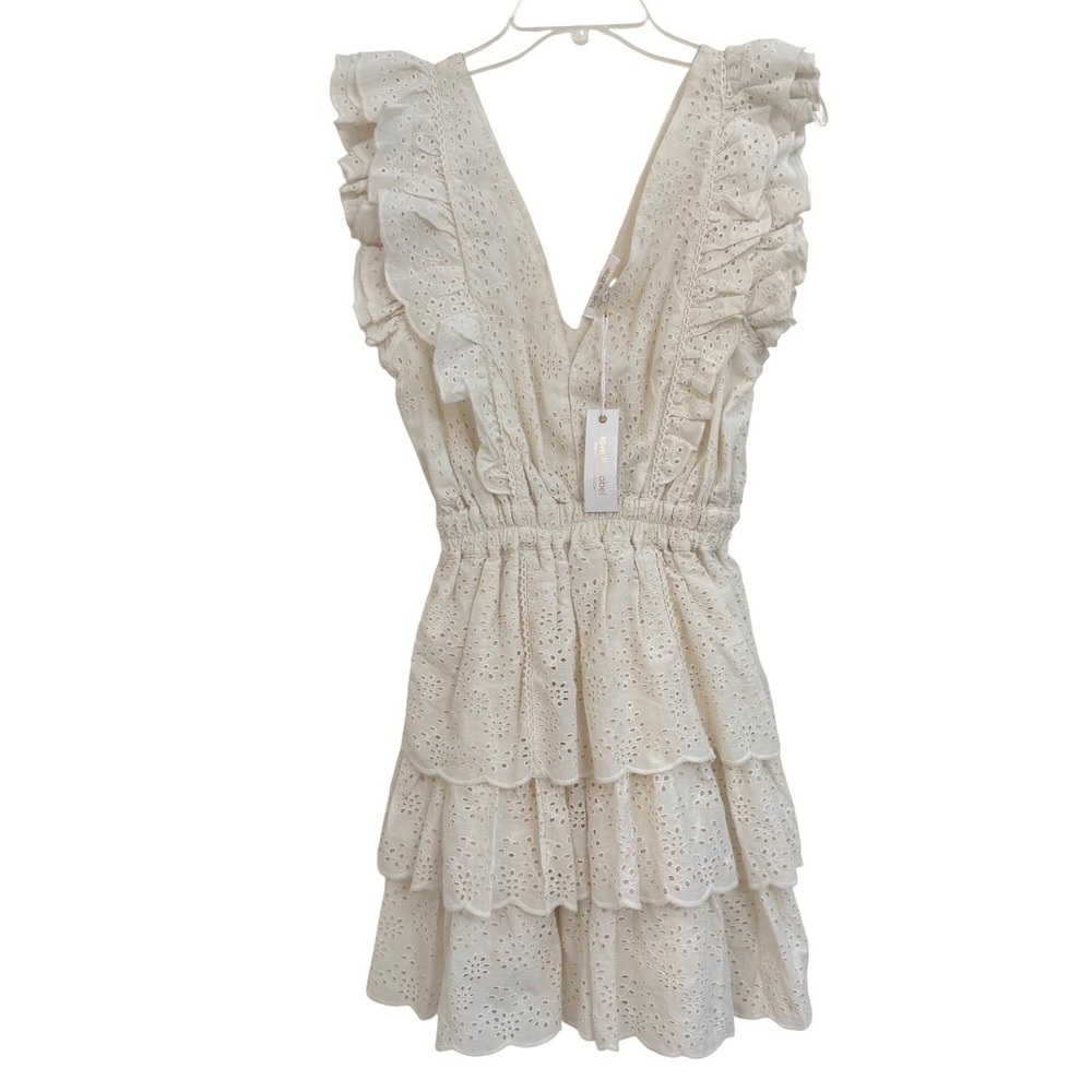Love the Label Ecru Eyelet Ruffle Tiered Mini Dress  XS NWT Coquette Cottagecore